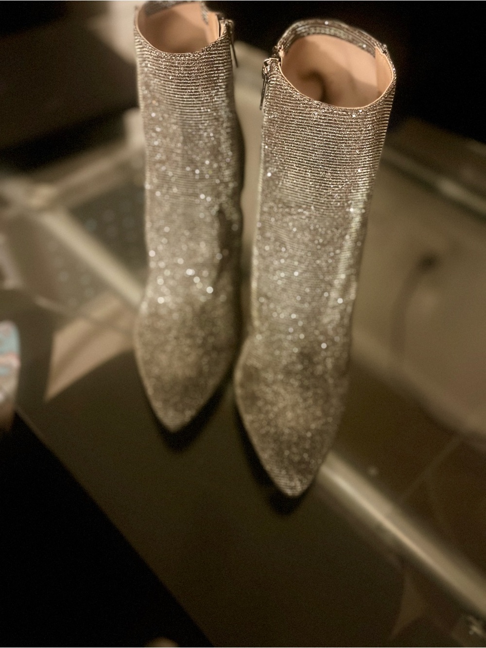 Eloquii Sparkle Pointed Toe Ankle Boots in Silver